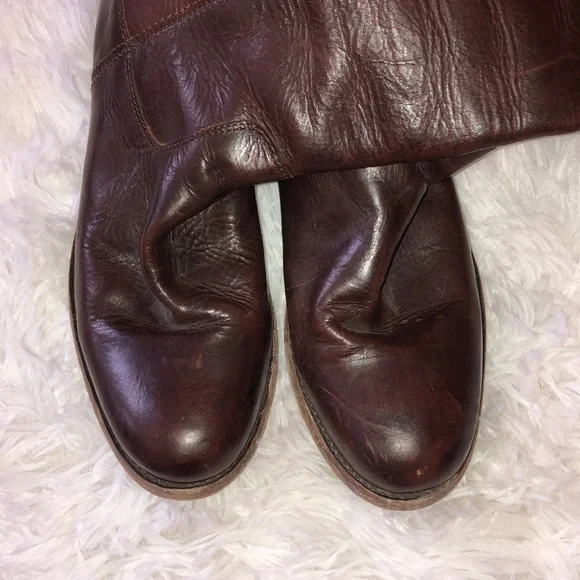 Frye Melissa Button Dark Brown Leather Knee Equestrian Riding Boot - Picture 5 of 7